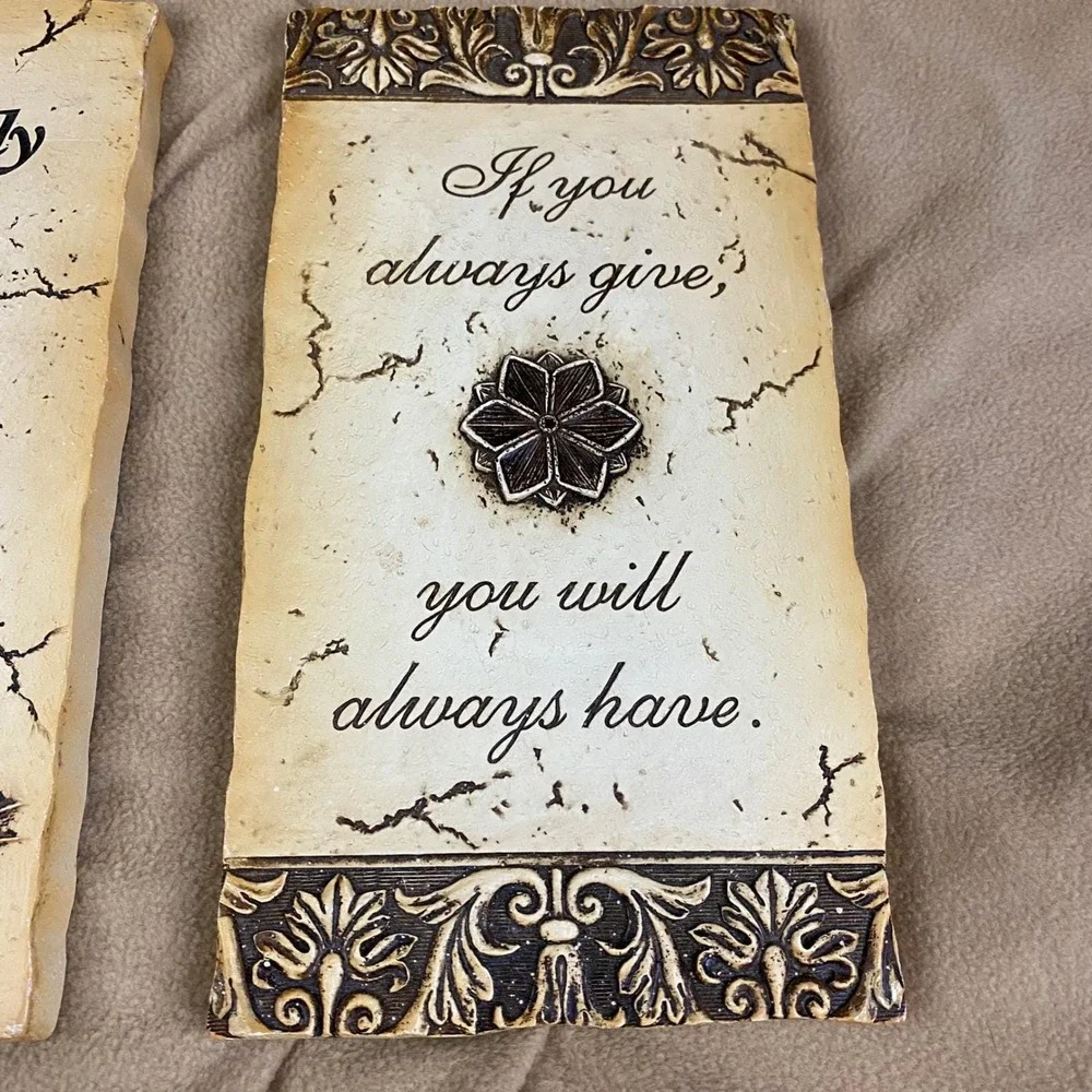 Set of 2 Decorative Wall Plaques Family Nature George Santayana Quote Flower Art